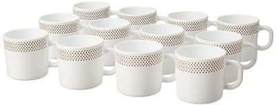 Larah by Borosil Waltz Opalware Mug, Set of 12 Tea/Coffee Mugs, 180 ml Each