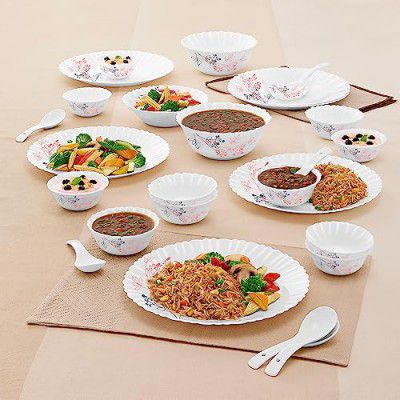 Larah by Borosil Aspen Silk Series Opalware Dinner Set | 27 Pieces for Family of 6 | Microwave & Dishwasher Safe | Bone-Ash Free | Crockery Set for Dining & Gifting | Plates & Bowls | White