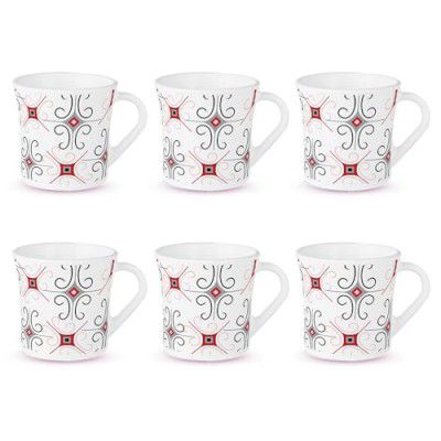 Larah by Borosil Crysta Series Anya Opalware Mug | Set of 6 Tea/Coffee Mugs, 160 ml Each | White