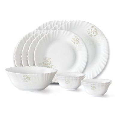 Larah by Borosil Fluted Ingot Dinner Set 13 Pc, Opal Glass Dinner Plates & Bowls Crockery Set for Dinning, White