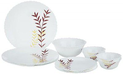 Larah by Borosil Fluted Oak Dinner Set 13 Pc, Opal Glass Dinner Plates & Bowls Crockery Set for Dinning, White