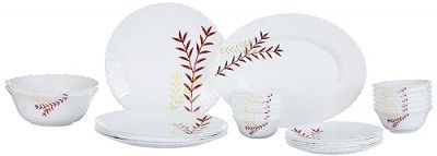 Larah by Borosil Fluted Oak Dinner Set 27 Pieces, Opal Glass Dinner Plates & Bowls Crockery Set for Dinning, White