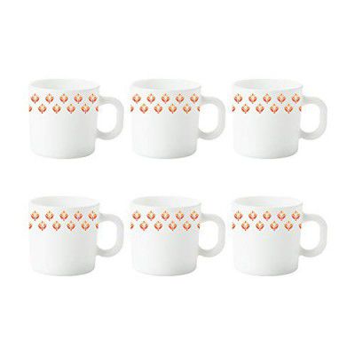 Larah by BOROSIL Gardenia Opalware Cup Set, 6-Pieces, White, 100 Milliliter