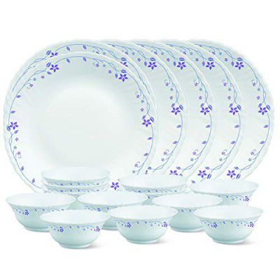 Larah by Borosil Glass FloraThali Set (White) - 18 Pieces