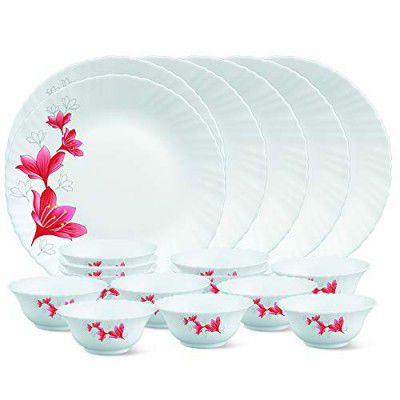 Larah by Borosil Glass RubyThali Set (White) - 18 Pieces