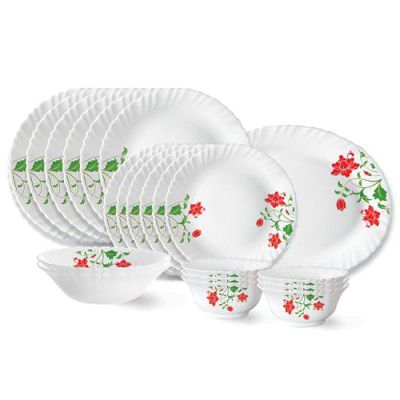 Larah By Borosil Hazel Opalware Dinner Set, 21 Pcs, White