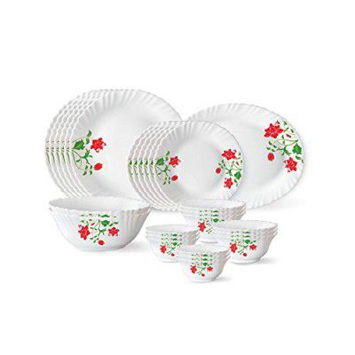 Larah By Borosil Hazel Opalware Dinner Set, 27 Pcs, White