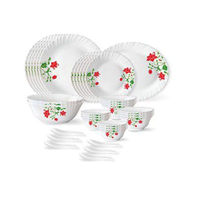 Larah By Borosil Hazel Opalware Dinner Set, 33 Pcs, White