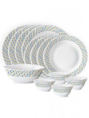 Larah by Borosil Jupiter Jupiter Series 17 Pcs White Printed Opalware Crockery Dinner Set