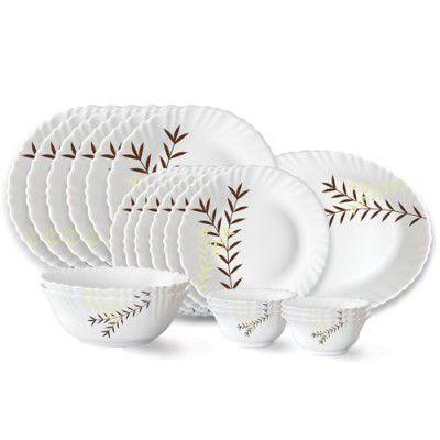 Larah by Borosil Oak Fluted Series Opalware Dinner Set | 21 Pieces for Family of 6