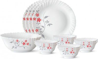 Larah by Borosil Pack of 13 Opalware Rosalie Dinner Set (Microwave Safe)