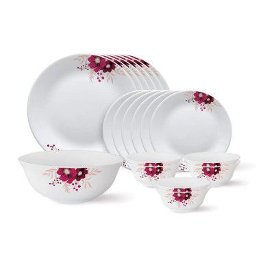 Larah by Borosil - Tiara Series, Paradise, 19 Pcs, Opalware Dinner Set