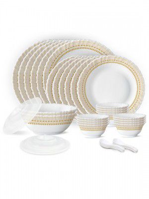 BOROSIL Arche Jupiter Series Jupiter White 34 Pcs Printed Crockery Dinner Set