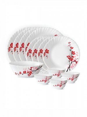 Larah by BOROSILJupiter White & Red 17 Pieces Printed Dinner Set