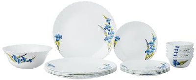 Larah by Borosil Nina Fluted Series Opalware Dinner Set | 19 Pieces for Family of 6 | Microwave & Dishwasher Safe | Bone-Ash Free | Crockery Set for Dining & Gifting | Plates & Bowls | White