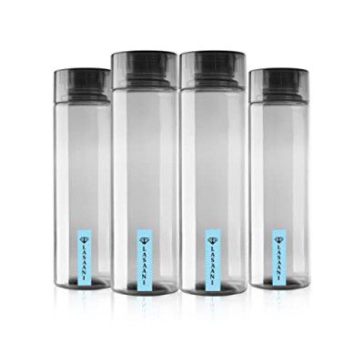 LASAANI Round Unbreakable Plastic 1000 ml Fridge Water Bottle Set of 4, Grey