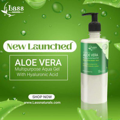 Lass Naturals Head to Toe Aloe Vera Gel with Hyaluronic Acid - Ideal for Skin, Face, Acne Scars, Hair Care, Moisturizer & Dark Circles (500 ML)