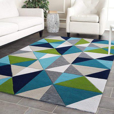 LATEST CARPET for Living Room Handmade Wool & Blend Carpet for Living Room Home Bedroom Hall Kitchen Office Anywhere Color Multi Hand Tufted Carpets (Multi Color, 6 x 8 feet)