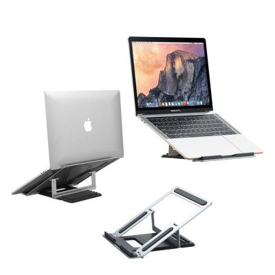 LCARE Notebook Metal Stand, Foldable Laptop Stand, Built-in Foldable Legs & Phone Holder, Height-Adjustable