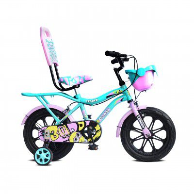 Leader Buddy Kids Cycle 14T with Training Wheels (SEMI-Assembled) Ideal for Age Group 2-5 Years | Frame: 8 Inches (14T, Sea Green_Light Pink)