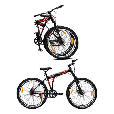 Leader Flexo 27.5T Foldable Bicycle/Bike Without Gear Single Speed with Front Suspension and Dual disc Brake for Men- Matt Black/Red Ideal for 12+ Years