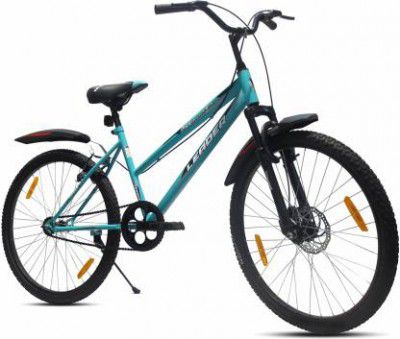 LEADER URBAN GIRL 26T CITY BIKE WITH FRONT SUSPENSION AND DISC BRAKE (Single Speed, Green, Black)