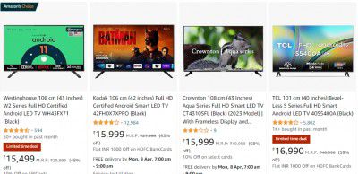 LED GRAND FESTIVAL SALE : 43'' TV's Starts From Rs 12749 + Extra 10% Off Via HDFC & SBI Credit Card