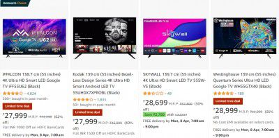 LED GRAND FESTIVAL SALE : 55'' TV's Starts From Rs 25249 + Extra 10% Off Via HDFC & SBI Credit Card 