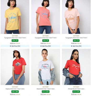 Ajio : Lee Cooper Women's T-shirt's Upto 75% Off | Starts ₹150