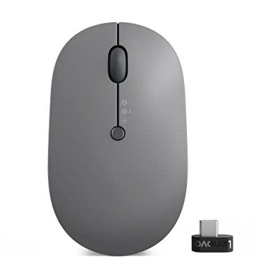 Lenovo Go Wireless Multi-Device Mouse | Connect & Switch: Upto 3 devices | Upto 2400 DPI | Rechargeable | Fast Charge (Upto 3 months in 1.5hrs) | Programmable | 75g ultra-light | 3Yr Exchange Warranty