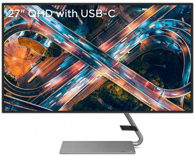 Lenovo Q27h-10 27 IPS Monitor, All-in-one USB-C Port for Power & Data Transmission,16:9 QHD 2560x1440, 2x3W Speakers, 178degree, LED Backlit,75Hz 4ms Response, Tilt, HDMI, DP, AudioOut, Eye Care