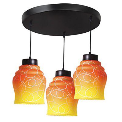 Lexton KIN-LMP-3005 Patterned Hanging Lamp (Orange, Bowl Shaped)