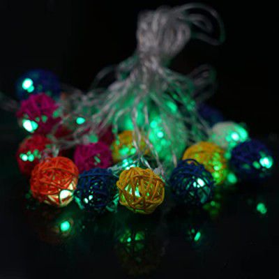 Lexton Multicolor Rattan Balls | 20 Balls | Green | for Indoor & Outdoor Decorations