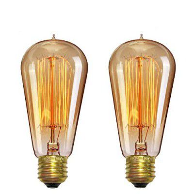 Lexton Tesla Filament Bulb | Antique Glass Light Bulbs | Vintage Base | E27 | for Home Decoration, Hall, Restaurant, Bar Lighting | Yellow Light | Pack of 2