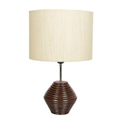 Lexton Woodhaven Pot Shape Designer Shade Table Lamp | for Bedroom, Living Room, Home Decoration, Drawing Room, Study Room, Bedside, Gifting Purpose (Beige Shade, Pack of 1)(Blub Not Included)