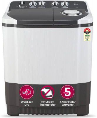 LG 7 kg 5 Star with Wind Jet Dry, Collar Scrubber and Rust Free Plastic Base Semi Automatic Top Load Washing Machine Grey, White  (P7020NGAZ)