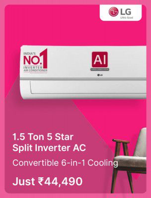  LG 1.5 Ton 5 Star Split Inverter Air Conditioner @ ₹ 44490 in Flipkart Big Billion Days Sale 