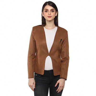 Life by Shoppers Stop Women V Neck Slub Coat (Tan_XX-Large)