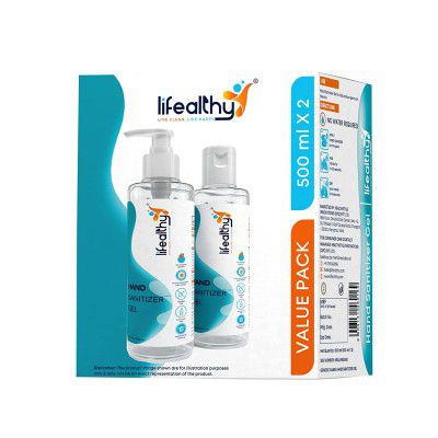 Lifealthy 70% Alcohol Based Antibacterial Germ Protection Instant Hand Sanitizer Gel with Pump – 500ml – Pack of 2 (HSILAHSG500)