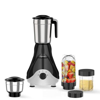 Lifelong 500W Mixer Grinder with 4 Jars | Stainless Steel blades (Black) LLMG39