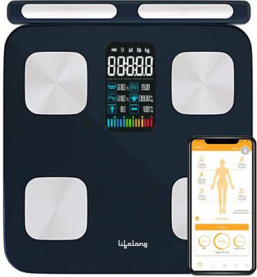 Lifelong 8 Electrode Smart Body Fat Scale With Handle and BMI on Weight Machine Display Weighing Scale  (Black)