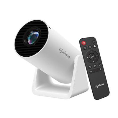 Lifelong LightBeam Android Smart Home Projector, 720p HD with 4K, 2500 Lumen Brightness, Rotatable & Compact Design, 100" Max Display (White)