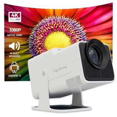 Lifelong LightBeam Pro Smart Projector for Home,with 4K Support, 4500 Lumens, Android 11 with Built-in apps Speaker, WiFi, 150" Max Display