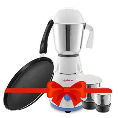 Lifelong LLCMB03 500 W Mixer Grinder (White, 3 Jars) & Non stick Tawa Super Combo