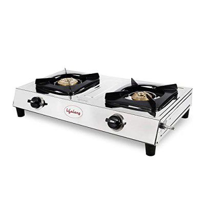 Lifelong LLGS990 Stainless Steel High Efficiency 2 Burner Gas Stove, ISI Certified, Manual Ignition, For LPG Use only, Silver (1 Year Door-step Warranty)