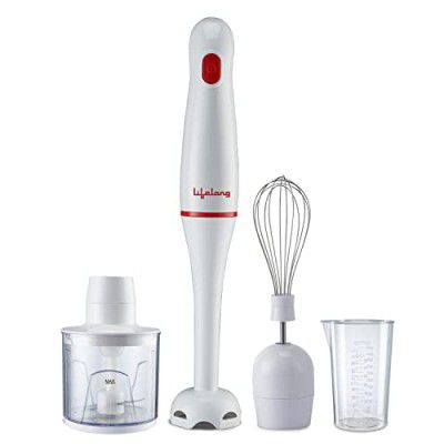 Lifelong LLHBZ03 Regalia Plus 300 Watts Hand Blender Machine with Whisker, Chopping Attachment & Multipurpose Jar|Stainless Steel Blade & Detachable Shaft|1 Year Warranty (ISI Certified, White)