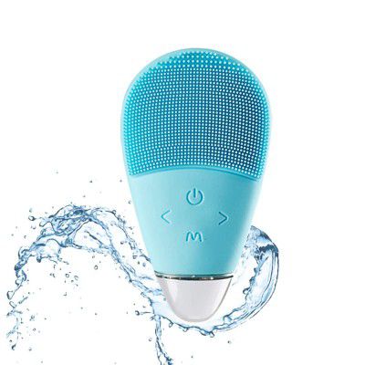 Lifelong LLM351 Facial Cleansing Massager Brush, Rechargeable Electric Handheld Face Massager, Waterproof Ultra Hygienic Soft Silicone Face Scrubber (Blue)