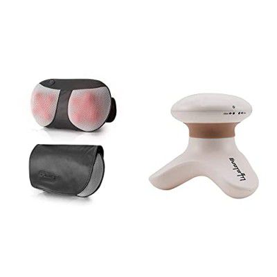 Lifelong LLM369 Cushion Massager and Body Massager with Heat (Black) & LLM09 Mini Head and Body Massager, Portable Compact Full Body Vibration Electric Massager (Brown)