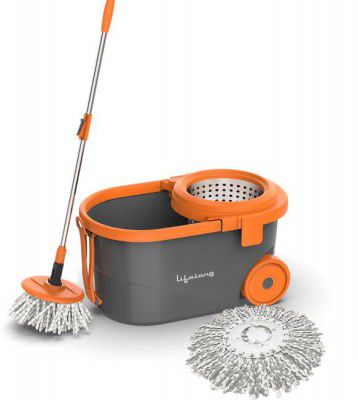 Lifelong LLMOP903 Steel spin MOP with Big Wheels & Dust Collector Mop Set  (Orange)