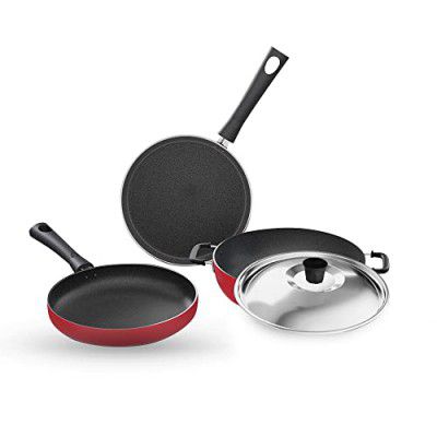 1pc Teflon Coated Non-stick Flat Fry Pan Round Cast Iron Skillet